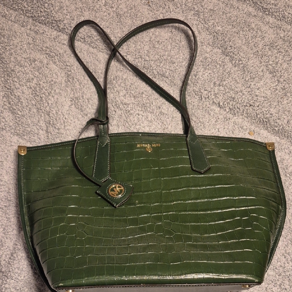 Michael Kors Forest Green Crocodile-Embossed Tote